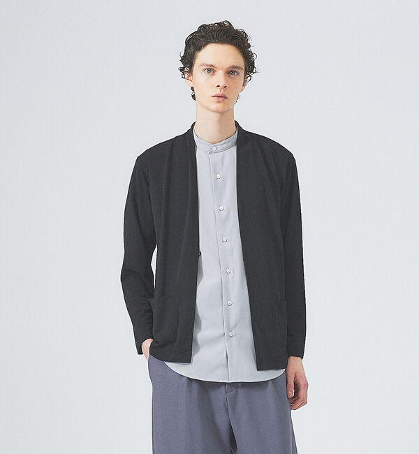 ABAHOUSE「【定番/シアー素材】ストレッチ カノコ ワンボタン カーディガン」|カーディガン|ブラック