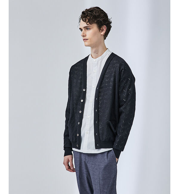 ABAHOUSE「【リネン混】透かし編み シアー カーディガン」|カーディガン|