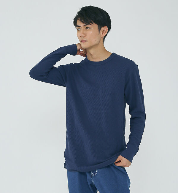 ABAHOUSE「【JEMORGAN/ジェーイーモーガン】ワッフル クルーネック ロングスリーブ」|Tシャツ・カットソー|ネイビー