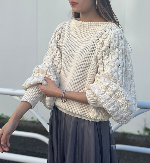 Rouge vif「【一部店舗限定】スリーブ　ケーブルニット」|ニット・セーター|ホワイト