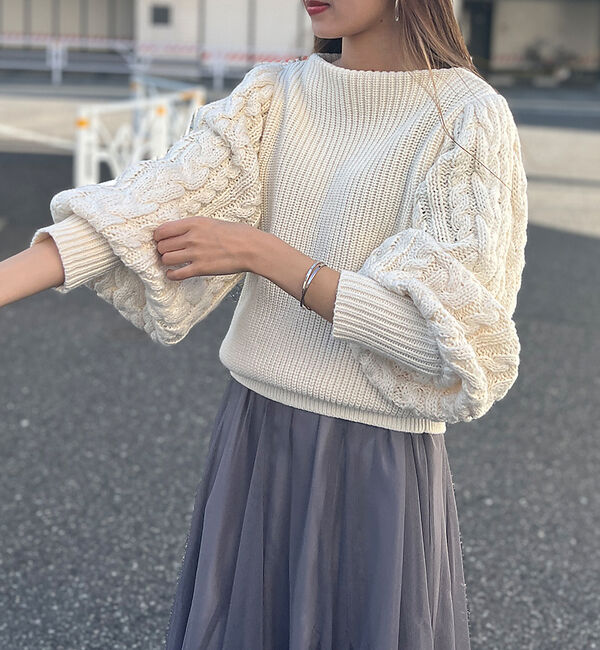 Rouge vif「【一部店舗限定】スリーブ　ケーブルニット」|ニット・セーター|