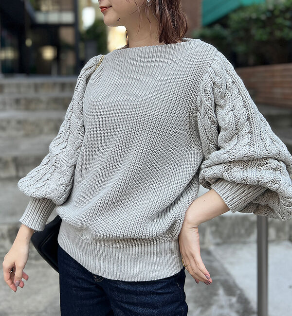 Rouge vif「【一部店舗限定】スリーブ　ケーブルニット」|ニット・セーター|ライトグレー