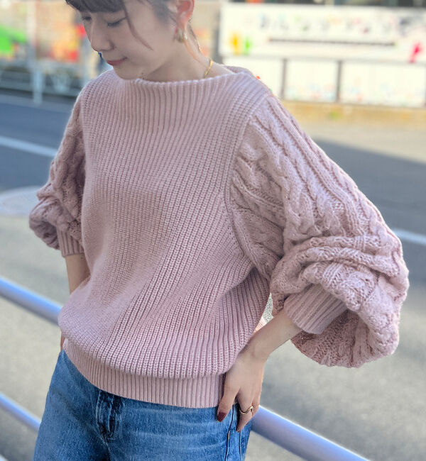 Rouge vif「【一部店舗限定】スリーブ　ケーブルニット」|ニット・セーター|ピンク