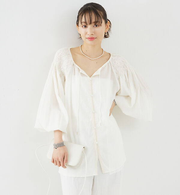 Rouge vif「コットンレーヨンボイルスモッキングブラウス」|シャツ・ブラウス|