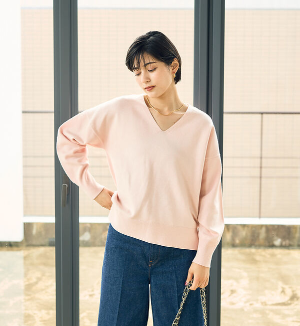 Rouge vif「Vネックドロップスリーブハイゲージニット」|ニット・セーター|