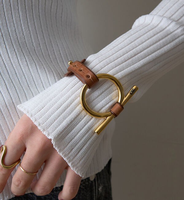 Rouge vif「【CXC/シーエックスシー】ゴールドオーバル レザーブレス」|ブレスレット・バングル|キャメル