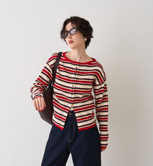 Rouge vif「ストライプ組織2WAYニット/カーディガン【予約】」|ニット・セーター|