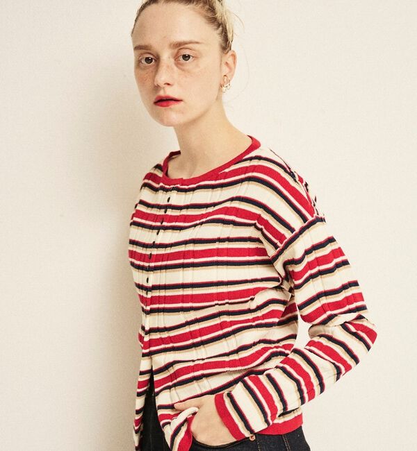 Rouge vif「ストライプ組織2WAYニット/カーディガン【予約】」|ニット・セーター|