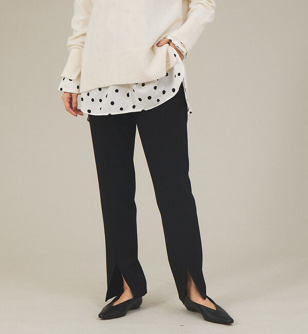 qualite「ウォームツイルスリムスリットパンツ」|その他|ブラック