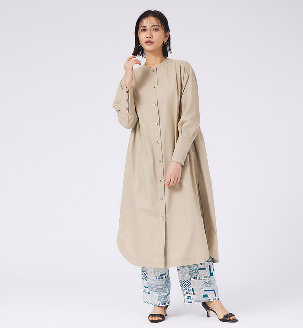 qualite「ハイカウントロングシャツワンピース」|ワンピース|ベージュ