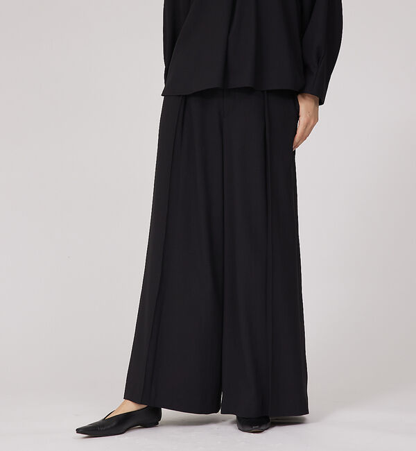 qualite「【セットアップ対応】アセテートジョーゼットタックパンツ」|その他|ブラック