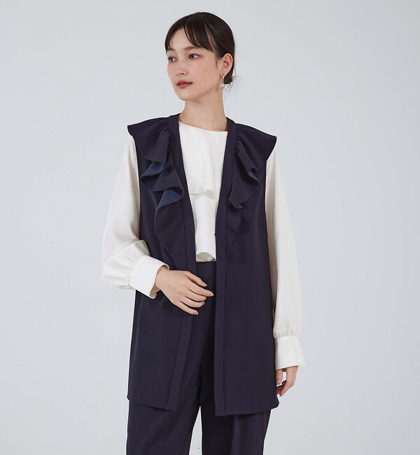 qualite「ラッフルジレ」|ベスト・ジレ|ダークネイビー