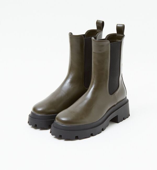 AU BANNISTER「【LAROUTE】厚底 サイドゴアブーツトラックソールサイドゴアブーツ」|ショートブーツ|カーキ