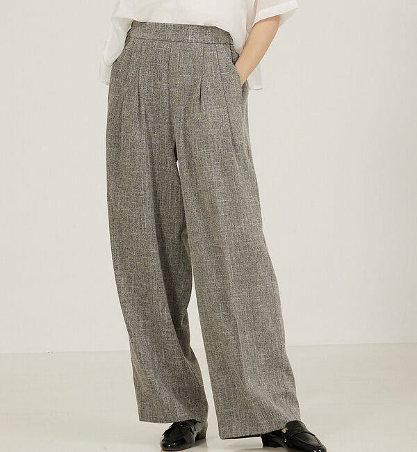 abahouse mavie「【大人気半袖ジャケットにセットアップ対応！】リネンライクタックワイドパンツ/WE」|その他|ブラック