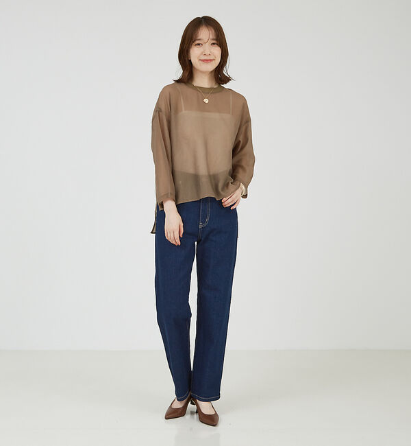 abahouse mavie「【シアートップス】７分袖シアーTシャツ」|Tシャツ・カットソー|