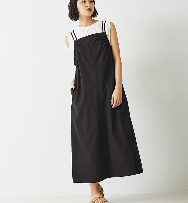 abahouse mavie「【大人のいちまんワンピ】ギャザーキャミワンピ」|ジャンパースカート|ブラック