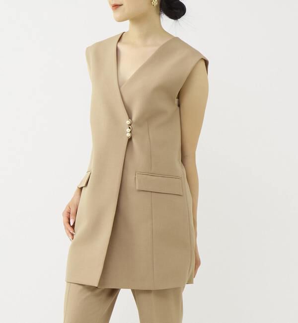 TIARA「パールボタンベスト」|ベスト・ジレ|キャメル