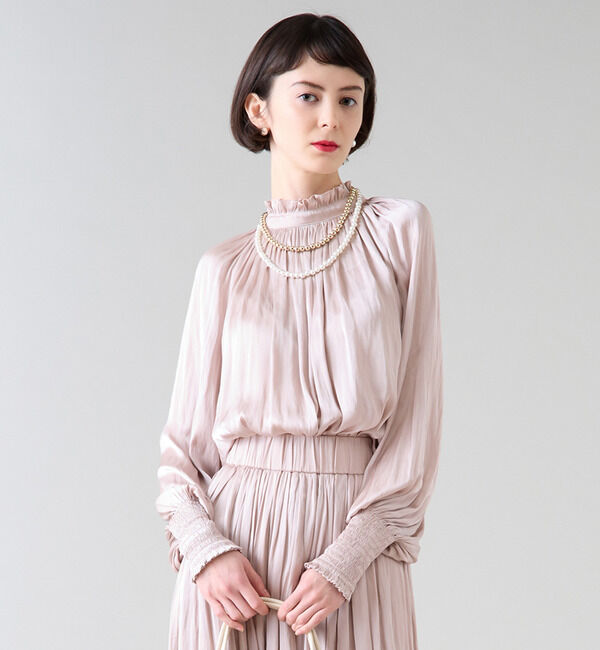 TIARA「《定番》2wayフリルネックギャザーブラウス」|シャツ・ブラウス|ピンク