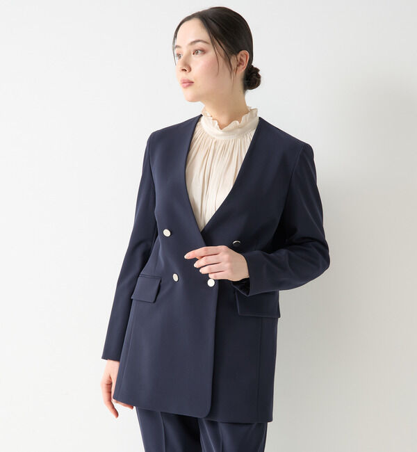 TIARA「ノーカラーダブルジャケット（セットアップ対応）」|ノーカラージャケット|