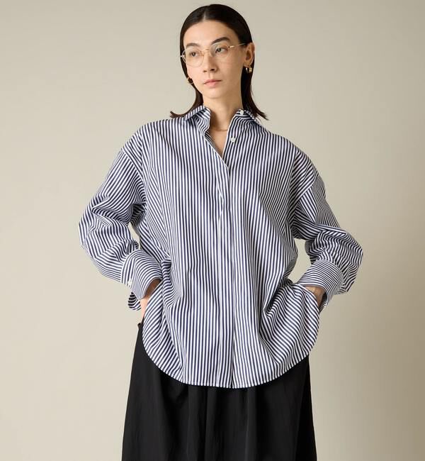 Liesse「EASY CAREオーバーサイズシャツ」|シャツ・ブラウス|ネイビーストライプ