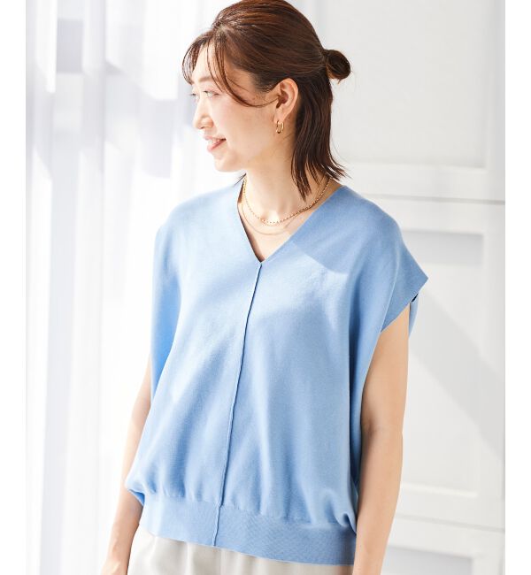 le.coeur blanc「《手洗い可能》ガーターアミコクーンシルエットニット」|ニット・セーター|サックス