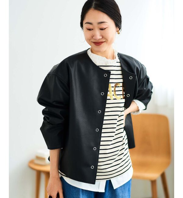 le.coeur blanc「ノーカラーリングドットボタン合皮ジャケット」|その他|