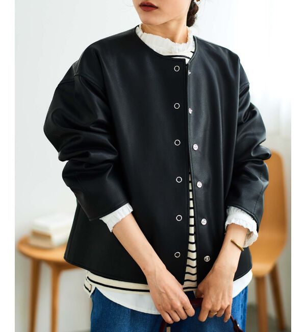 le.coeur blanc「ノーカラーリングドットボタン合皮ジャケット」|その他|
