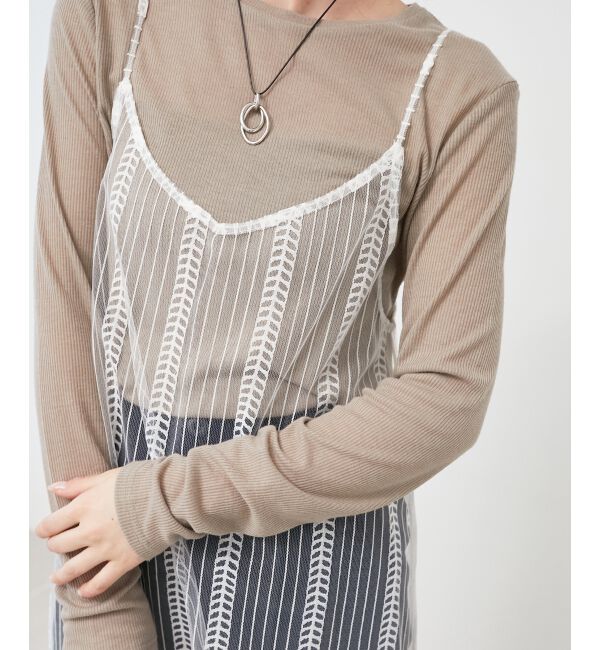 le.coeur blanc「《手洗い可能》シアーリブロングスリーブTシャツ」|Tシャツ・カットソー|ベージュ