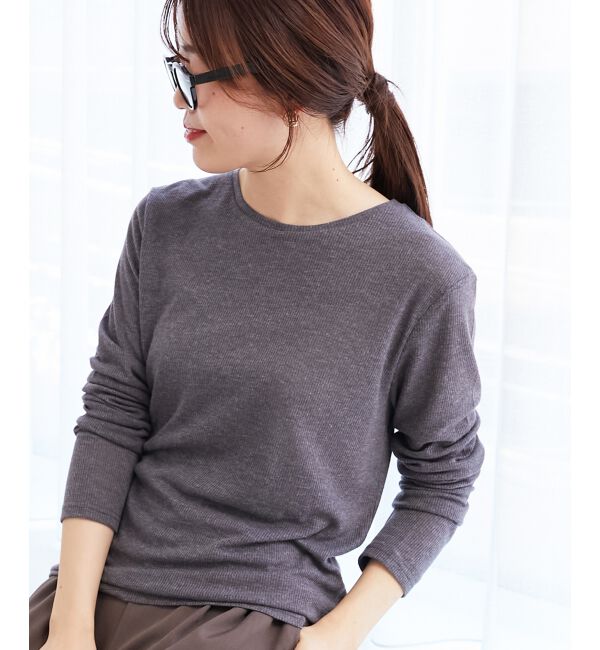 le.coeur blanc「《手洗い可能》シアーリブロングスリーブTシャツ」|Tシャツ・カットソー|D／グレー