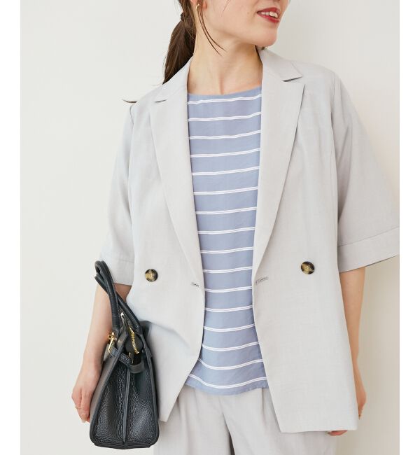  「《シャツ感覚でラフに羽織れる》タンブラーブッチャーハーフスリーブジャケット」|その他|L／グレー