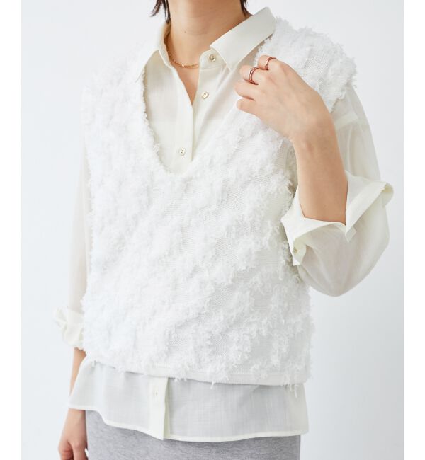 le.coeur blanc「《手洗い可能》フリンジ編みVネックベスト」|ベスト・ジレ|オフ