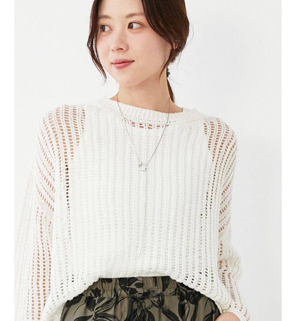  「ハシゴ調透かし柄ホールガーメントニット」|ニット・セーター|