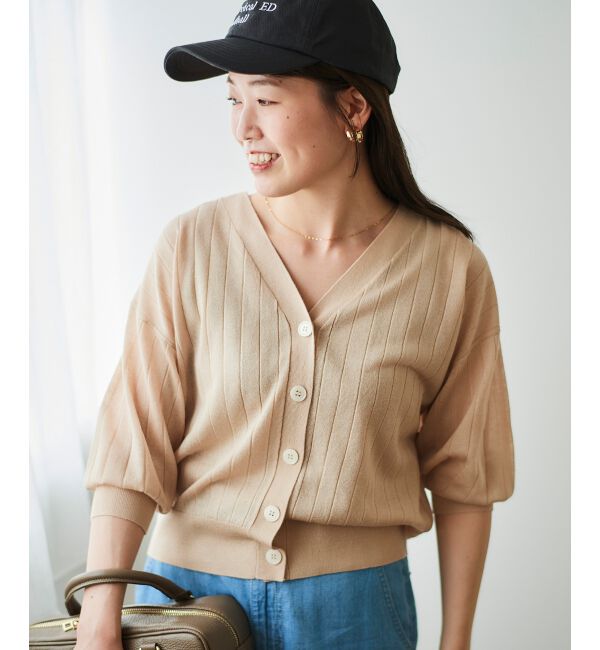  「《手洗い可能》シアーワイドリブラメVカーディガン」|カーディガン|