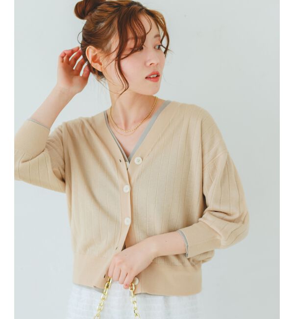  「《手洗い可能》シアーワイドリブラメVカーディガン」|カーディガン|