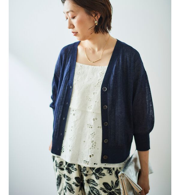  「《手洗い可能》シアーワイドリブラメVカーディガン」|カーディガン|
