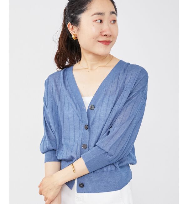  「《手洗い可能》シアーワイドリブラメVカーディガン」|カーディガン|