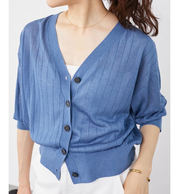  「《手洗い可能》シアーワイドリブラメVカーディガン」|カーディガン|