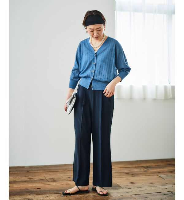  「《手洗い可能》シアーワイドリブラメVカーディガン」|カーディガン|