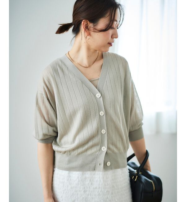  「《手洗い可能》シアーワイドリブラメVカーディガン」|カーディガン|