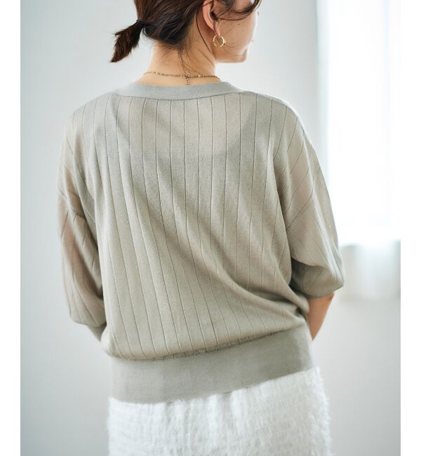  「《手洗い可能》シアーワイドリブラメVカーディガン」|カーディガン|