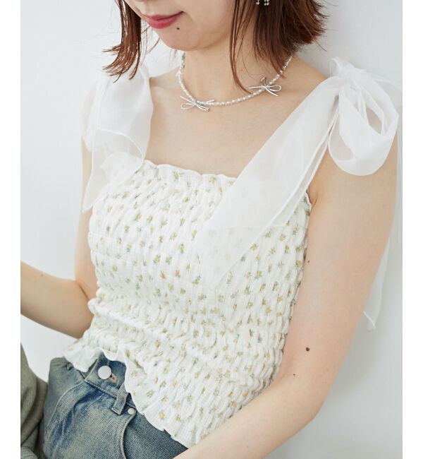 MAJESTICLEGON「カップ付肩リボンシャーリングキャミ」|キャミソール|