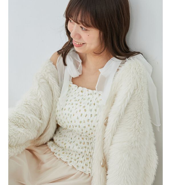 MAJESTICLEGON「カップ付肩リボンシャーリングキャミ」|キャミソール|