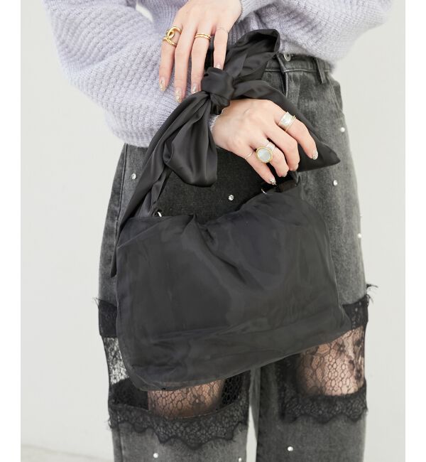 MAJESTICLEGON「リボンチュールミニバッグ」|ハンドバッグ|ブラック