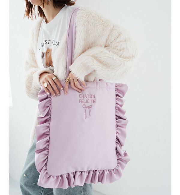 MAJESTICLEGON「サテンフリルロゴトート」|トートバッグ|