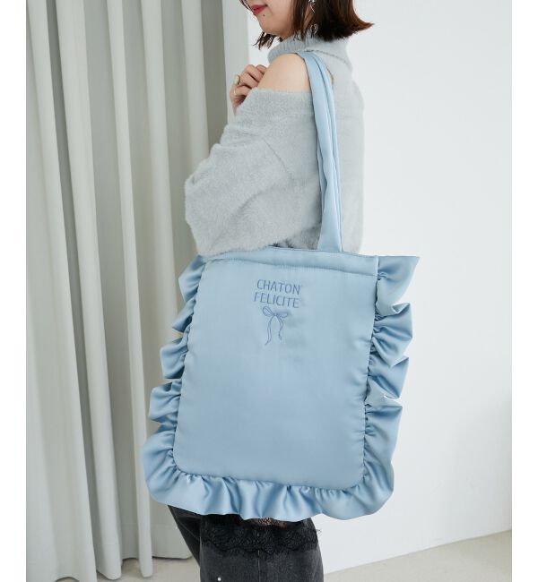 MAJESTICLEGON「サテンフリルロゴトート」|トートバッグ|