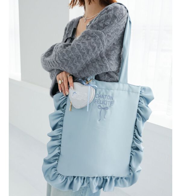 MAJESTICLEGON「サテンフリルロゴトート」|トートバッグ|ブルー