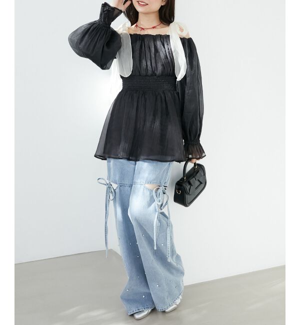 MAJESTICLEGON「ショルダーリボンオフショルチュニック」|シャツ・ブラウス|ブラック