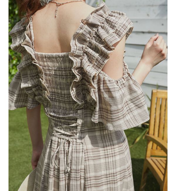  「バックレースアップフリルワンピース」|ワンピース|