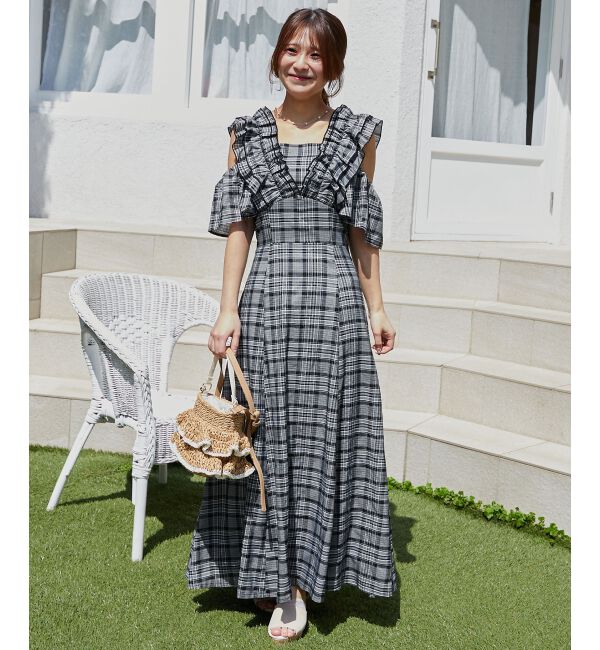  「バックレースアップフリルワンピース」|ワンピース|ブラック柄