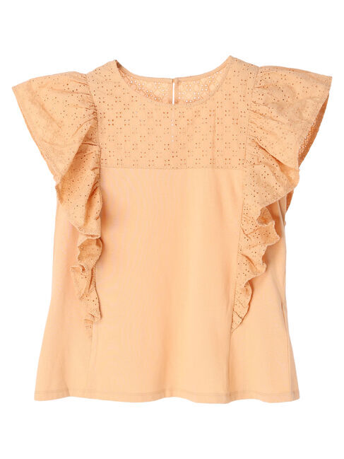 earth music&ecology「袖フリルレースプルオーバー」|Tシャツ・カットソー|